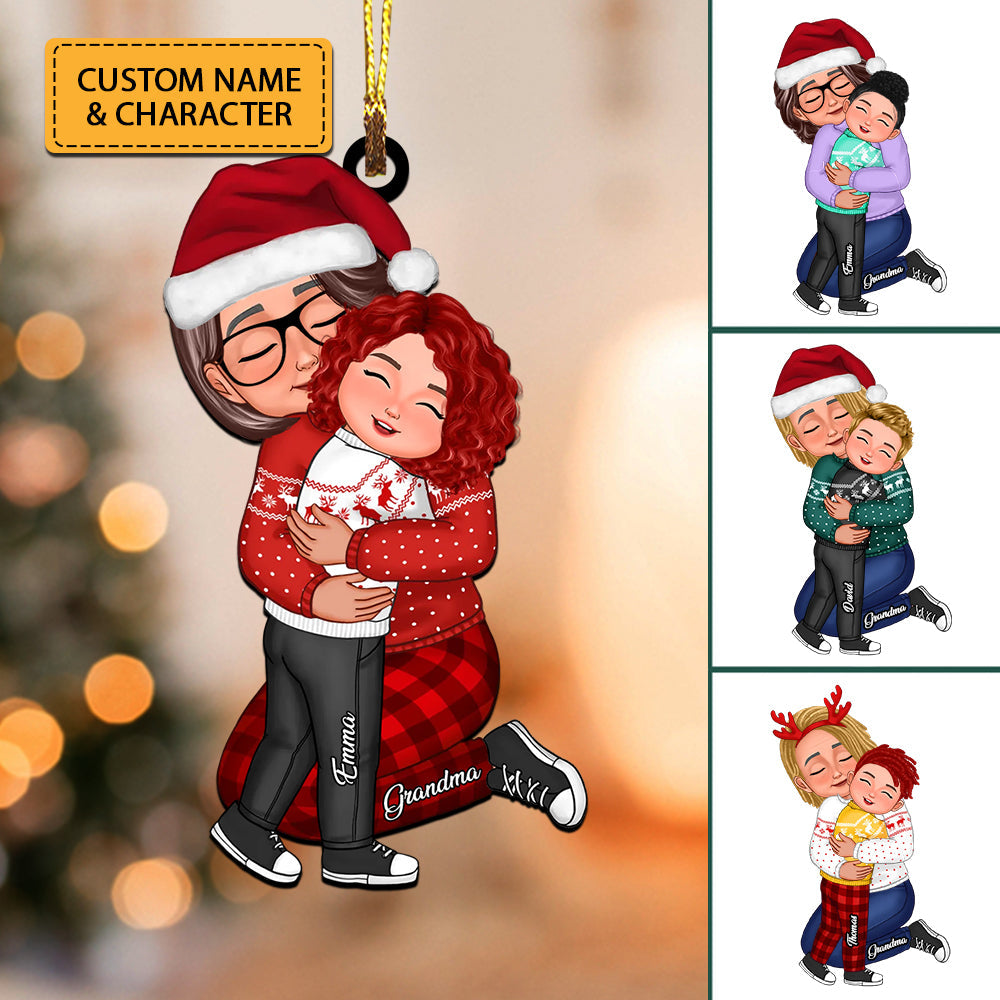 Blisscorners Grandma, Mom Hugging Grandkid, Kid - Custom Appearances And Names - Personalized Acrylic Ornament- Christmas Gift For Family2D Flat LM2111