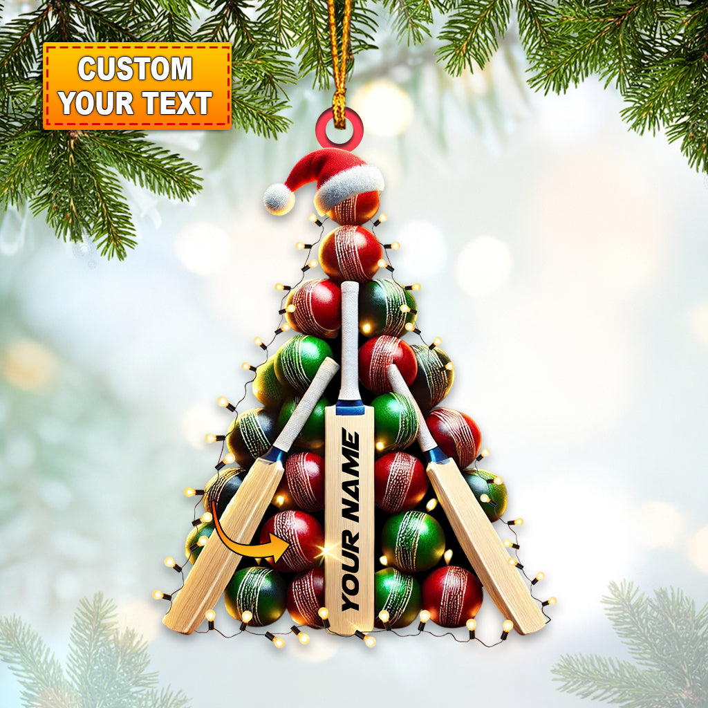 Blisscorners Custom Name Cricket Ball Ornament, Cricket Ball Lover Christmas Gift2D Flat LM2111