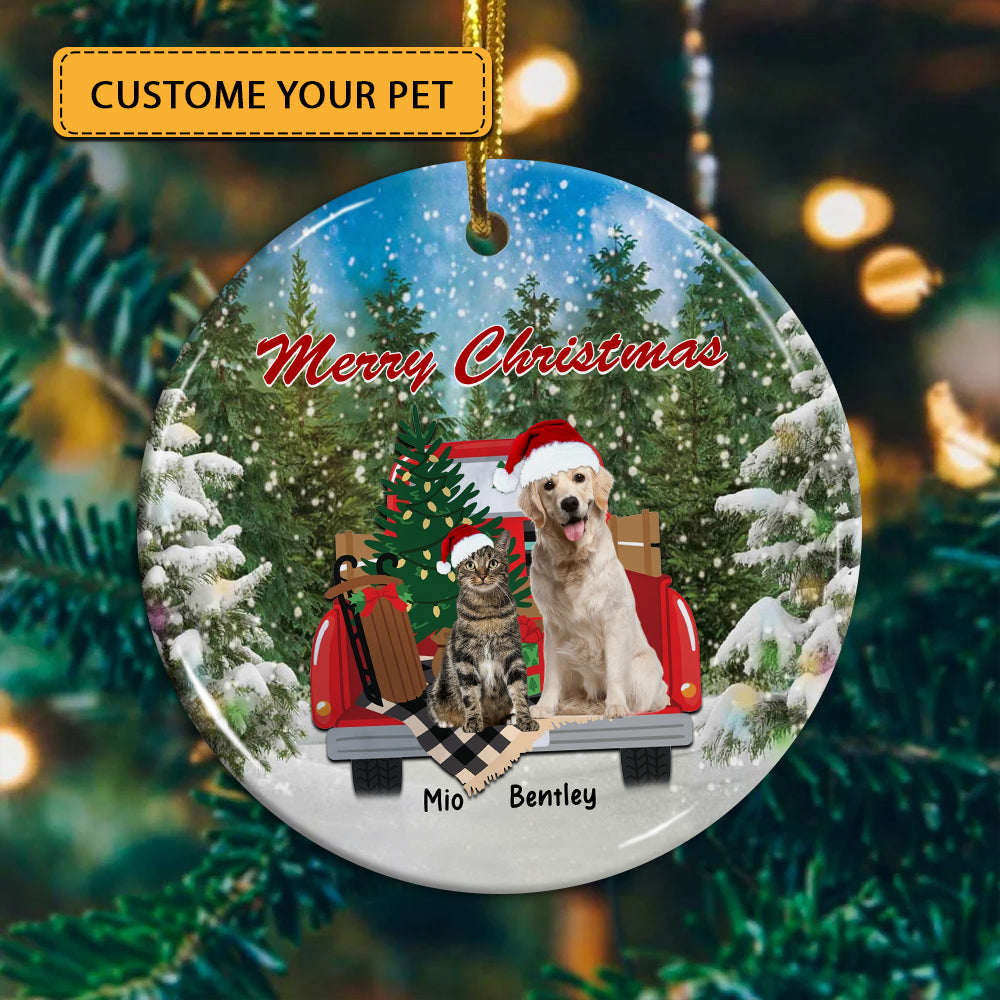 Blisscorners Merry Christmas Dog Cat, Custom Photo And Name- Personalized Ceramic Ornament - Gift For Christmas, Gift For Pet Lover2D Flat LM2111