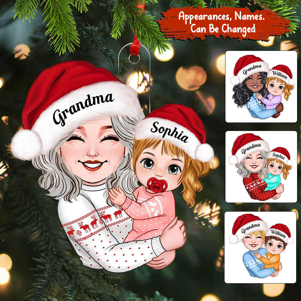 Blisscorners Grandma Carried The Kid, Christmas Decor - Personalized Acrylic Ornament - Gift For Family2D Flat LM2111