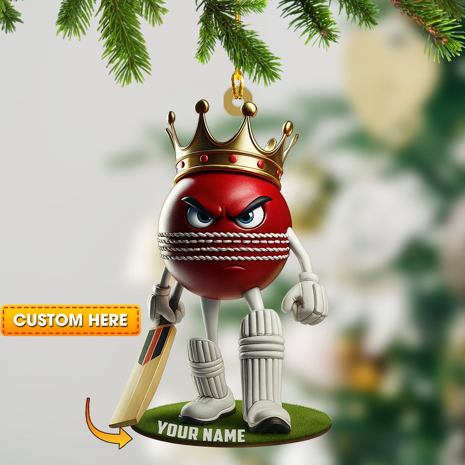 Blisscorners Cricket Ball, Home Decor, Christmas Ornament, Personalized Ornament2D Flat LM2111