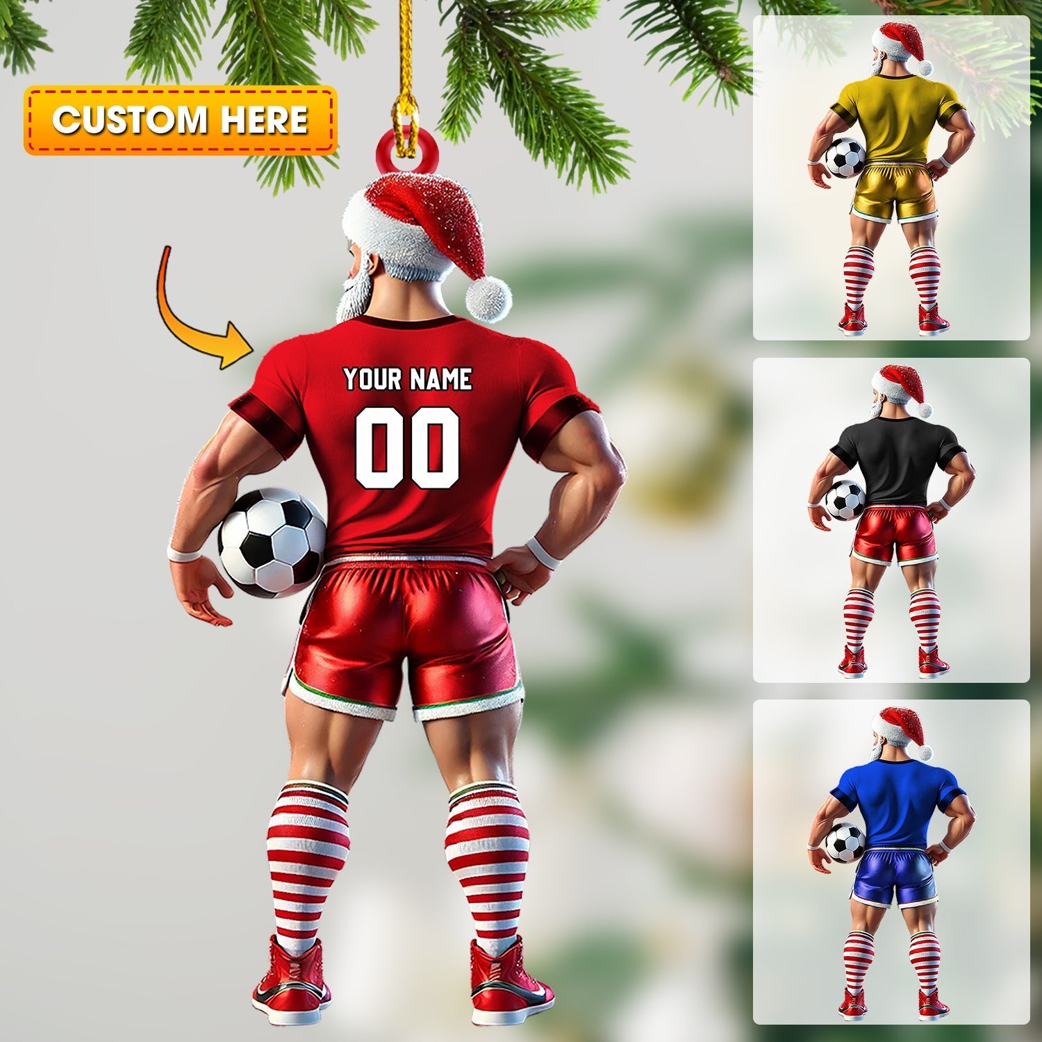 Blisscorners Soccer Santa Christmas Ornament, Personalized Ornament2D Flat LM2211
