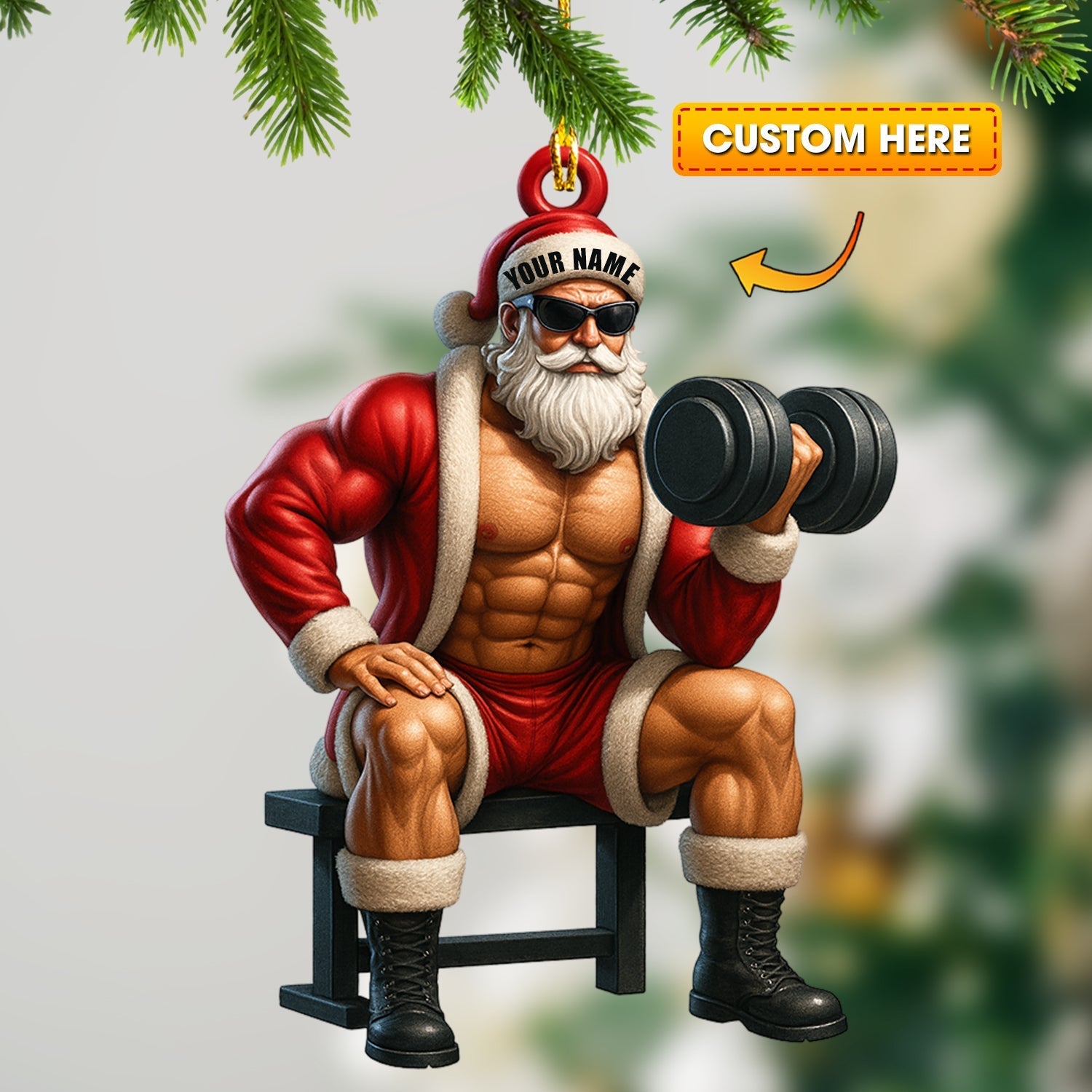 Blisscorners Christmas Weightlifting Santa, Home Decor, Christmas Ornament, Personalized Ornament2D Flat LM2111