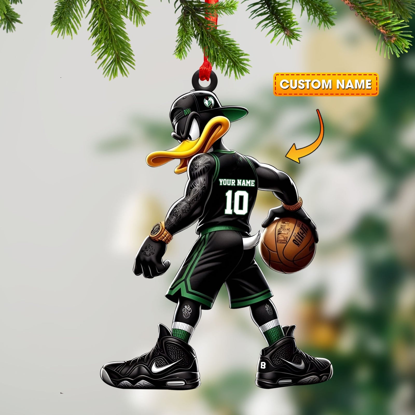 Blisscorners Custom Black Duck Basketball Ornament, Personalized Ornament2D Flat LM2211