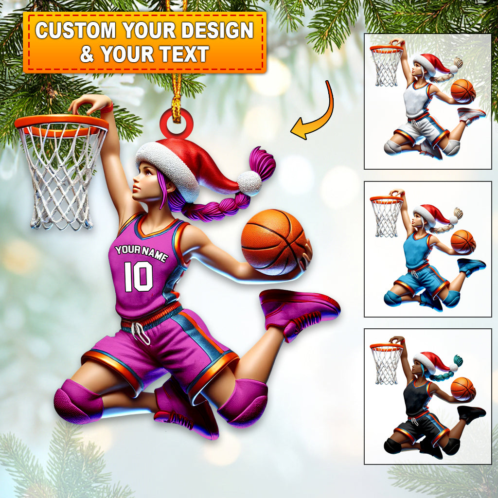 Blisscorners Custom Name and Number Woman Basketball Ornament, Christmas Gift for Basketball Lover2D Flat LM2111