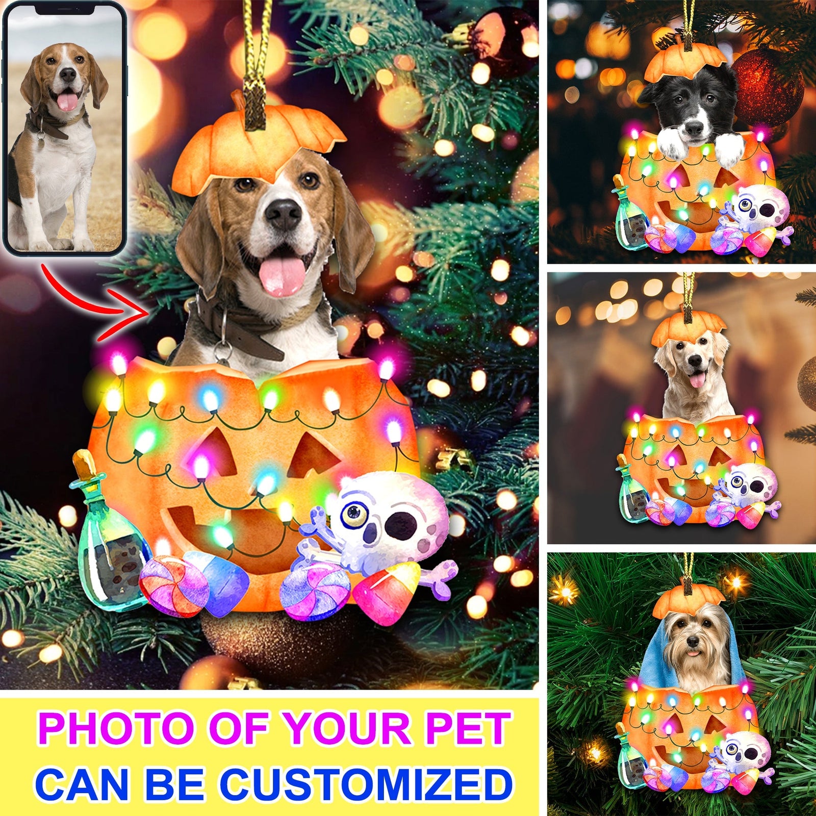 Blisscorners Happy Halloween Pumpkin Pet  - Custom Photo, Personalized Acrylic Ornament - Gift For Pet Lover2D Flat LM2111
