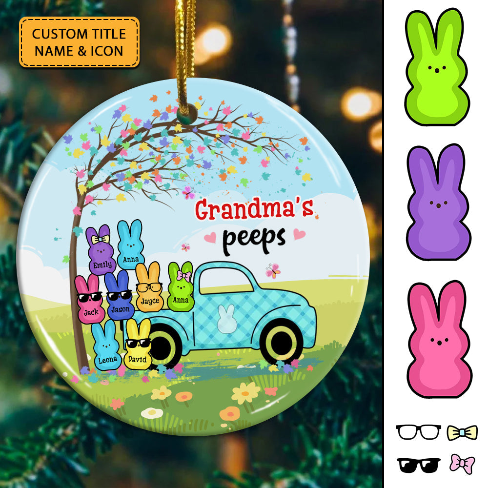 Blisscorners Family Rabbit Peeps And Car, Custom Appearances And Names- Personalized Ceramic Ornament - Gift For Family2D Flat LM2111