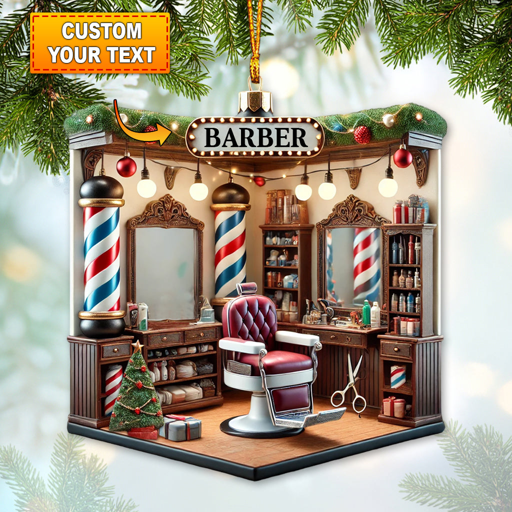 Blisscorners Custom Name Barber Ornament, Barber Shop Christmas Decoration2D Flat LM2111