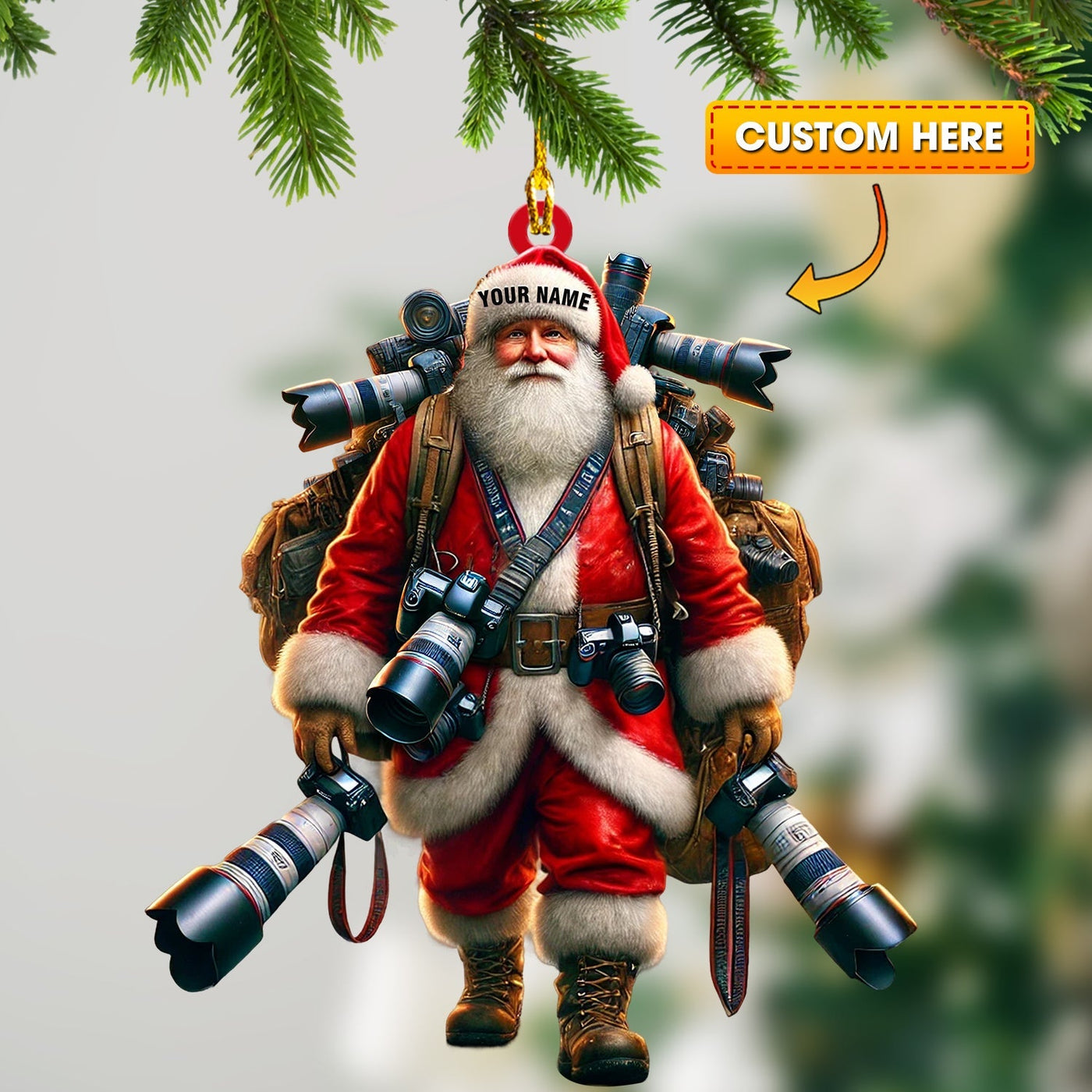 Blisscorners Photographer Santa Home Decor Christmas Ornament, Personalized Ornament2D Flat LM2211