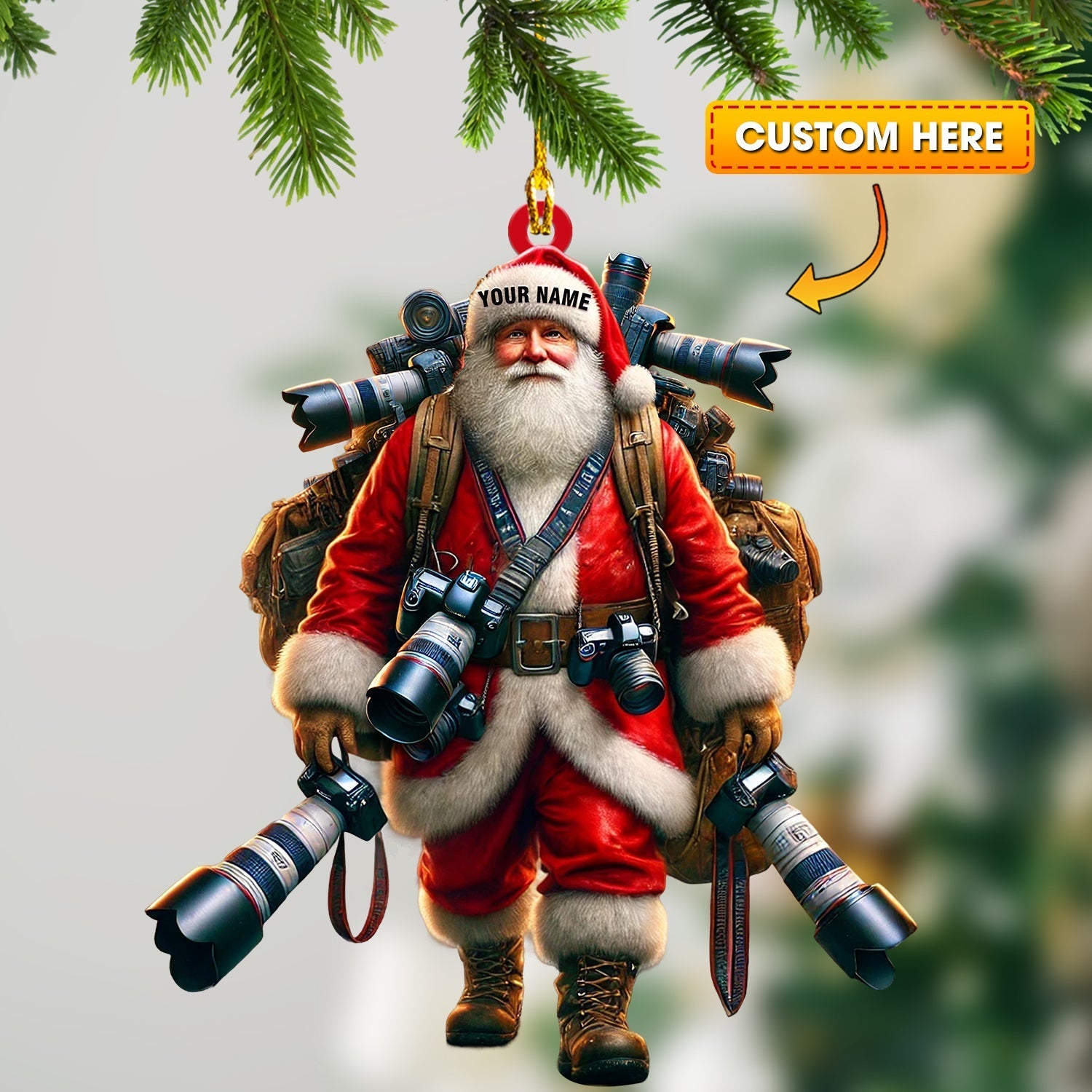 Blisscorners Photographer Santa Home Decor Christmas Ornament, Personalized Ornament2D Flat LM2211