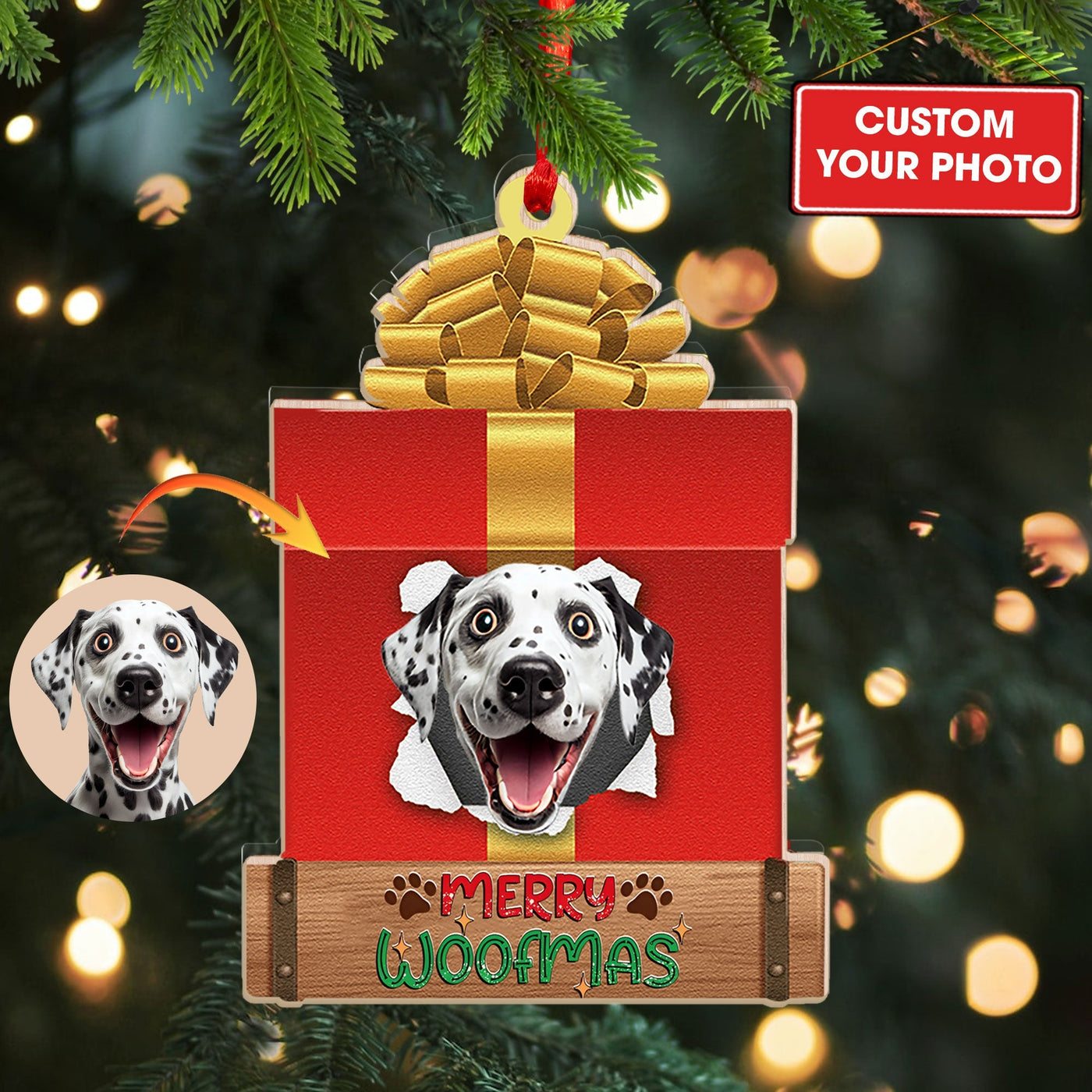 Blisscorners Merry Woofmas, Christmas Gift Box, Custom Photo And Quote - Personalized Custom Shaped Wooden Ornament - Gift For Pet Lover2D Flat LM2111