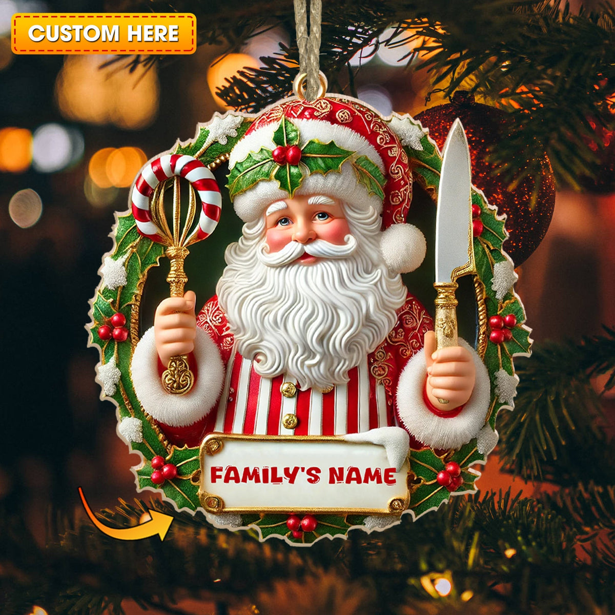 Blisscorners Custom Name Ornament, Christmas Santa Chef2D Flat LM2211