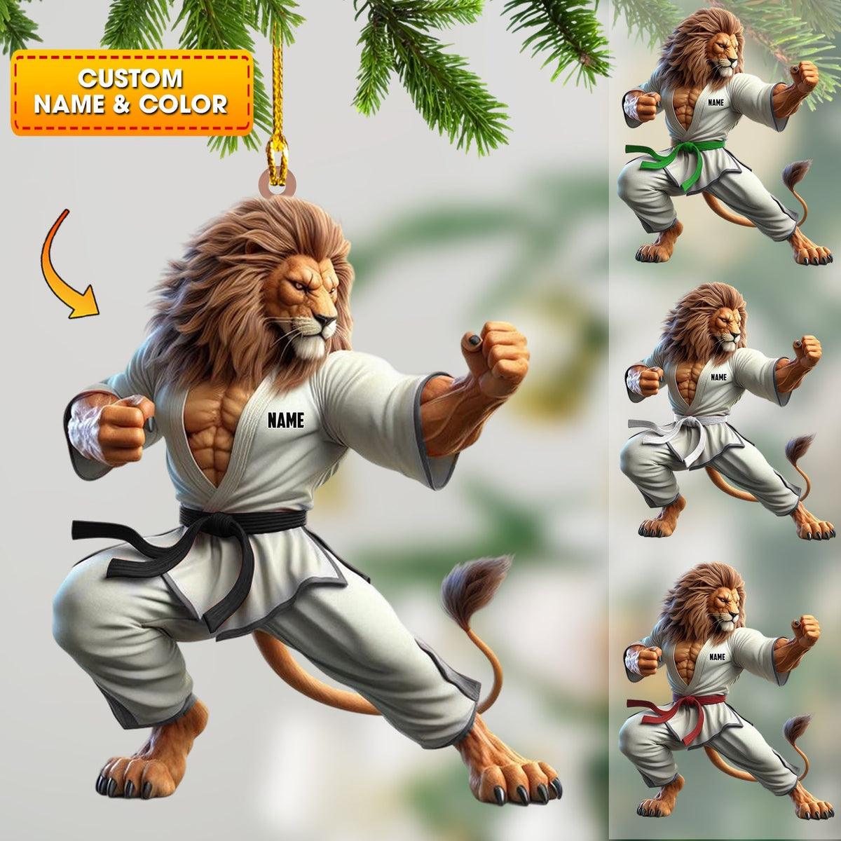 Blisscorners Lion Karate Christmas Ornament, Personalized Ornament2D Flat LM2211