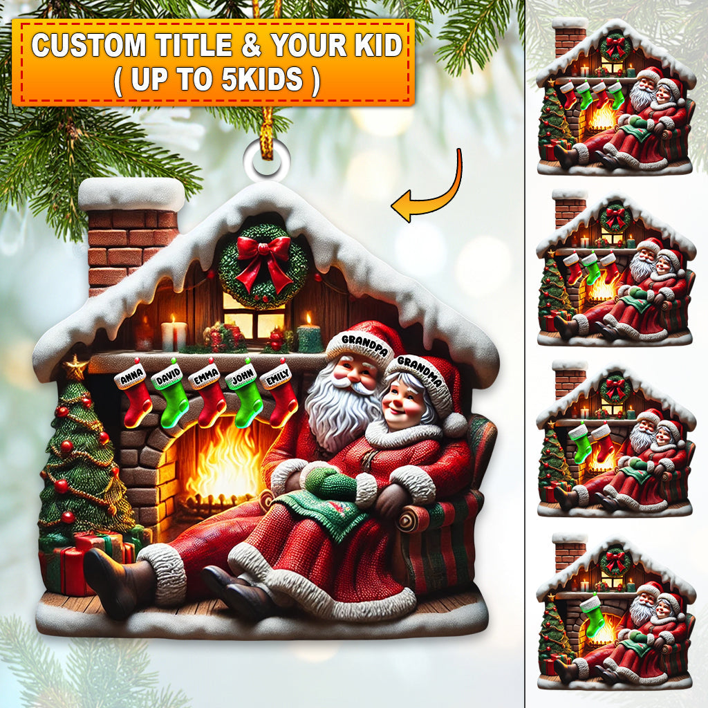 Blisscorners Custom Name Santa Couple and Kids Christmas Ornament, Family Christmas Gift2D Flat LM2111