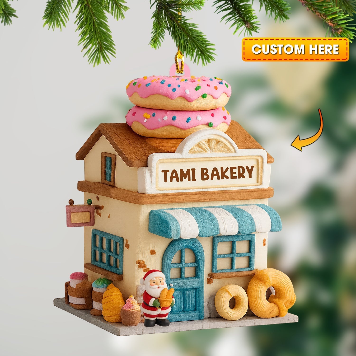 Blisscorners Santa Bakery Shop, Home Decor, Christmas Ornament, Personalized Ornament2D Flat LM2111