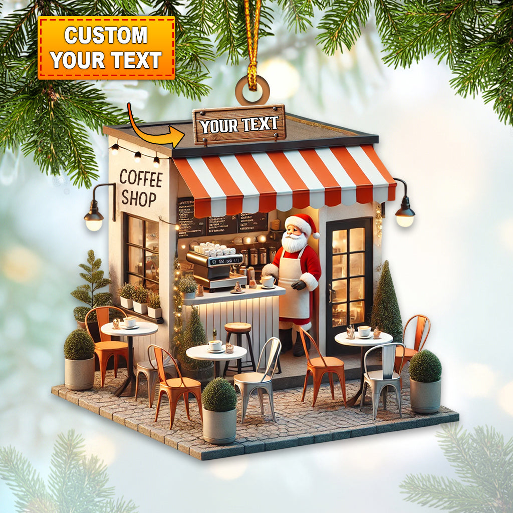 Blisscorners Coffee Shop Santa Christmas Ornament, Personalized Ornament2D Flat LM2211