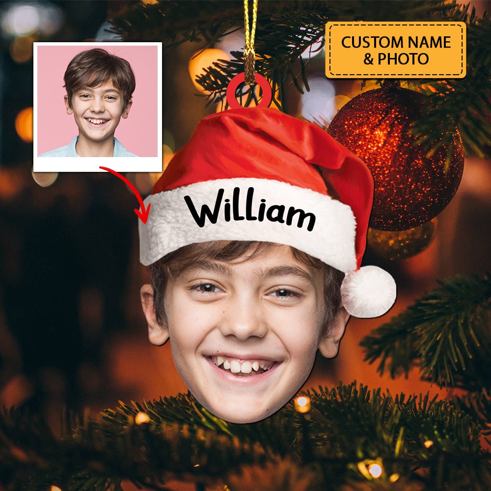 Blisscorners Christmas Hat - Christmas Gift For Family, Custom Photo And Name - Personalized Acrylic Ornament2D Flat LM2111