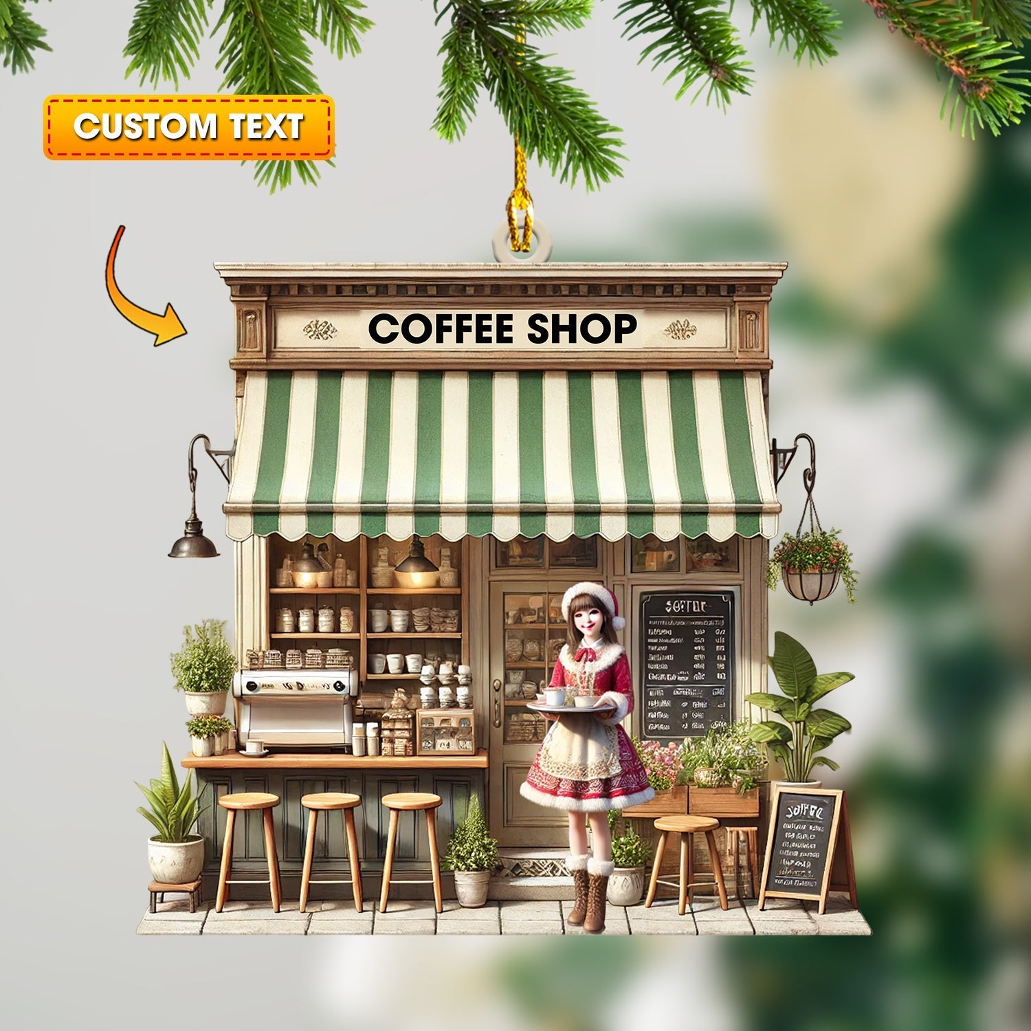 Blisscorners Christmas Coffee Shop Home Decor Christmas Ornament, Personalized Ornament2D Flat LM2211