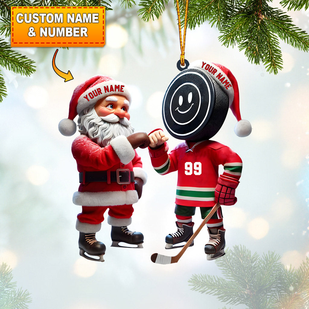 Blisscorners Santa And The Hockey Player Christmas Ornament, Personalized Ornament2D Flat LM2211