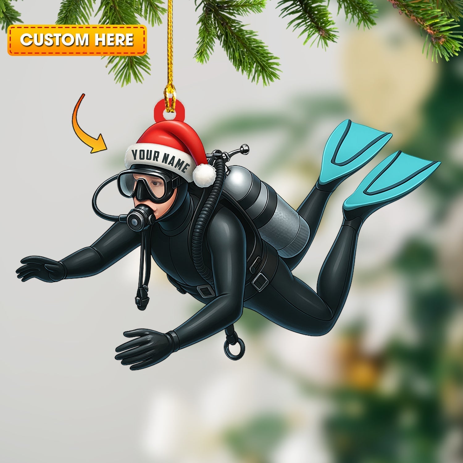 Blisscorners Diver Santa, Home Decor, Christmas Ornament, Personalized Ornament2D Flat LM2111