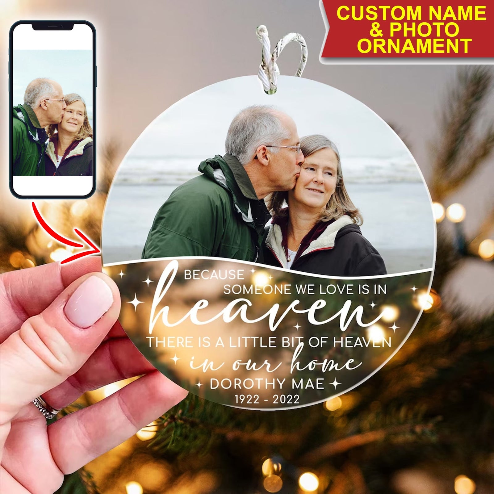 Blisscorners Because Someone We Love Is In Heaven- Personalized Ornament - Gift For Christmas, Family Gift, Memorial Gift2D Flat LM2111