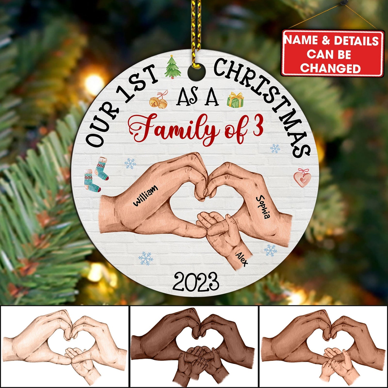 Blisscorners Our 1st Christmas As A Family - Personalized Custom Shaped Wooden Ornament - Gift For Family2D Flat LM2111