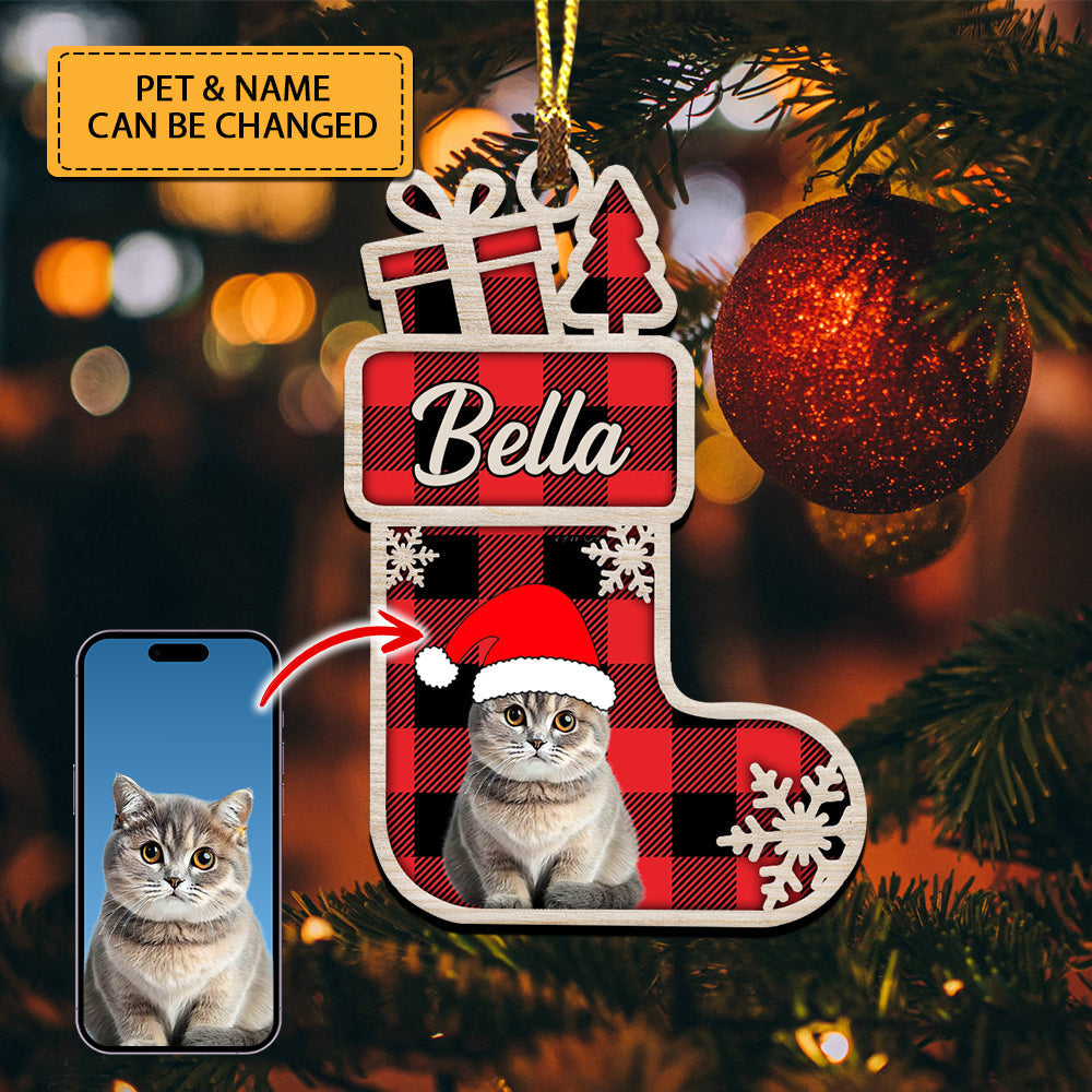 Blisscorners Merry Christmas Pet And Socks - Custom Photo And Name - Personalized Custom Shape Acrylic Ornament - Gift For Pet Lover2D Flat LM2111