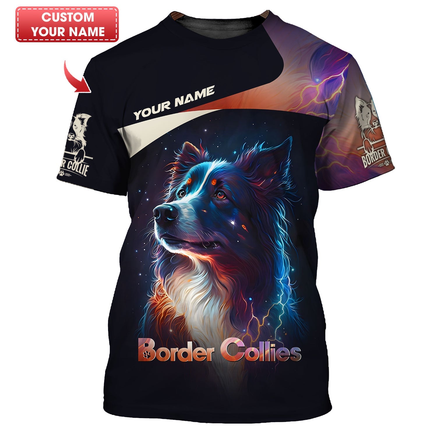 Blisscorners Border Collie With Galaxy Color Custom T-Shirts Border Collie 3D Shirt Gift For Dog Lover