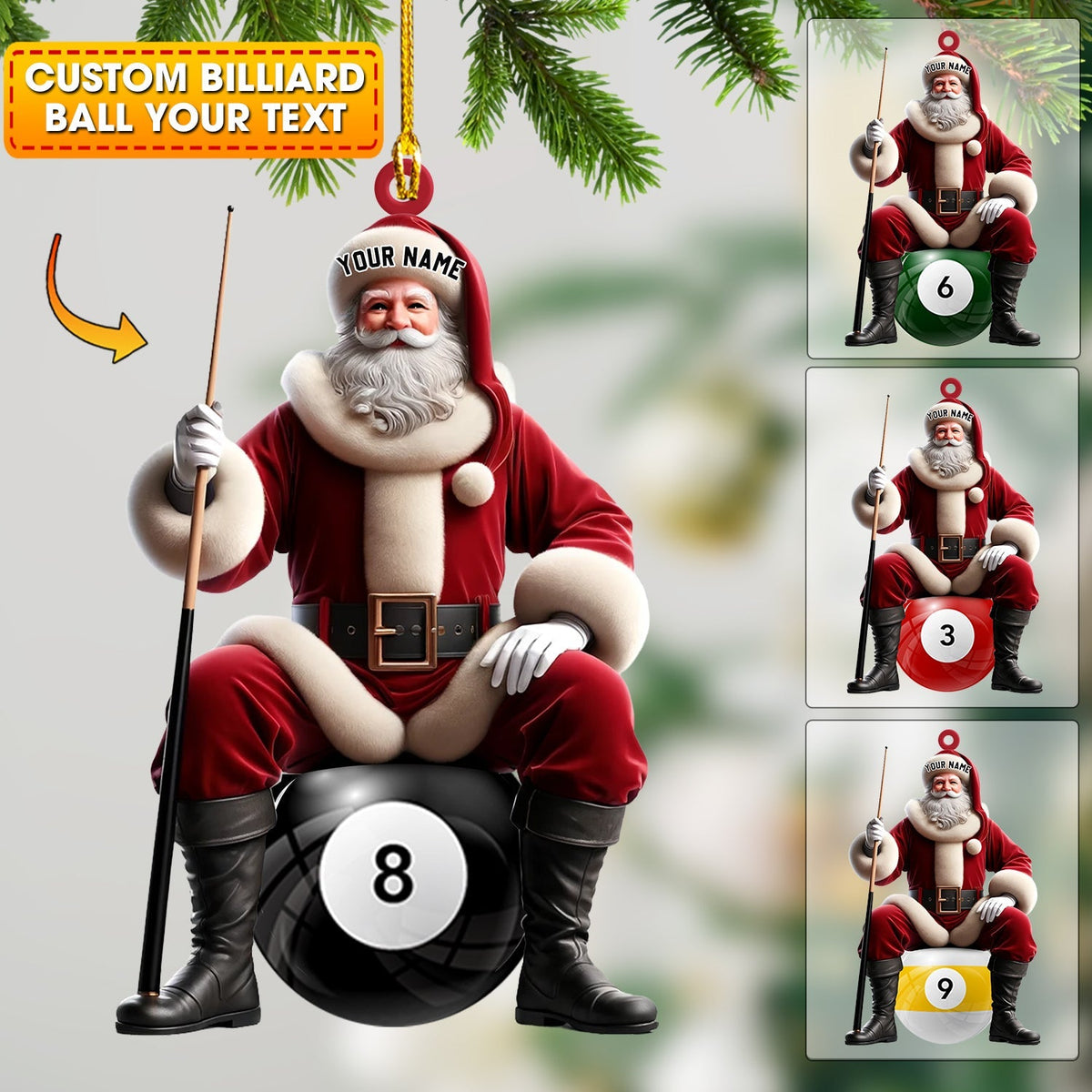 Blisscorners Billiard Santa Christmas Ornament, Personalized Ornament42D Flat LM2211
