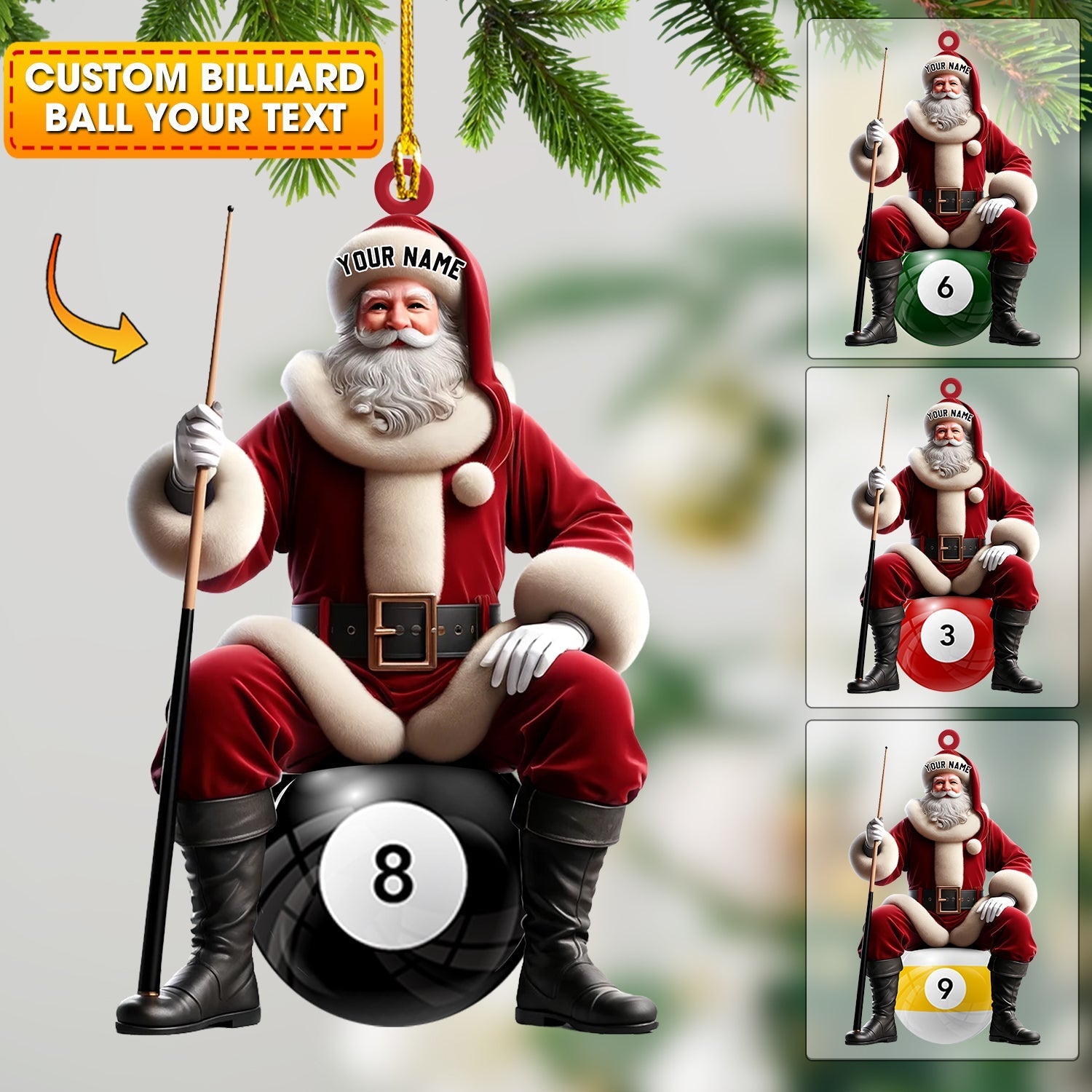Blisscorners Billiard Santa Christmas Ornament, Personalized Ornament42D Flat LM2211
