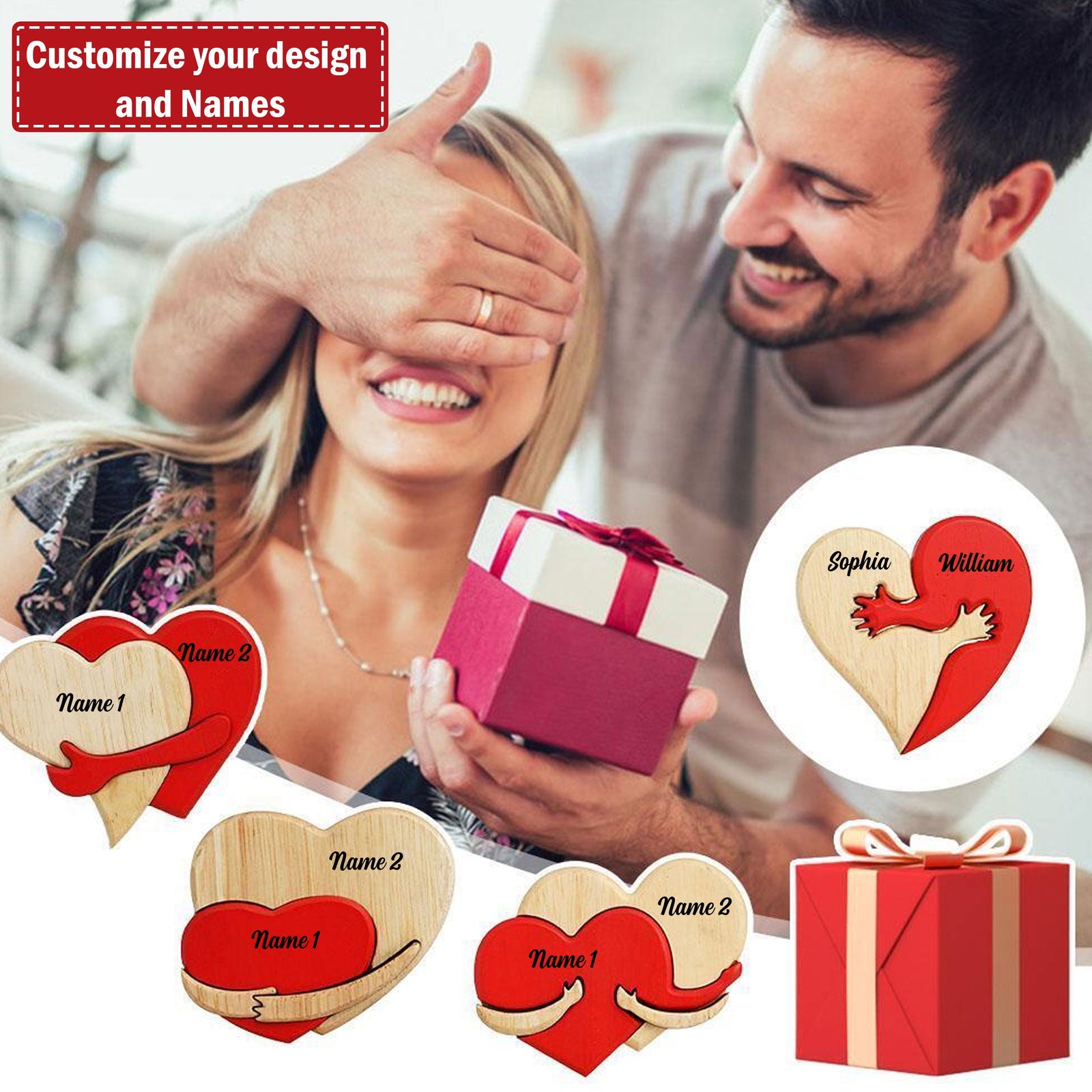 Blisscorners A Hug From My Heart For You, Couple Gift, Personalized Couple Puzzle Wooden2D Flat LM2111