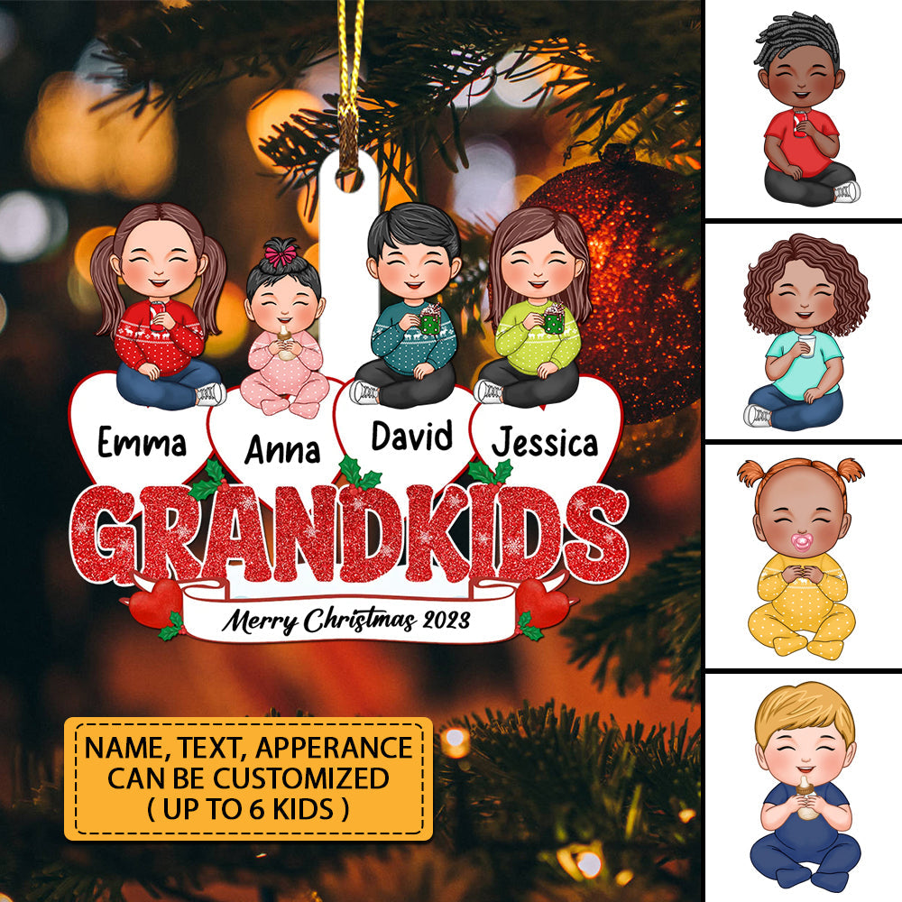 Blisscorners Christmas Kids On Snow Heart - Custom Appearances And Names, Personalized Acrylic Ornament - Gift For Christmas2D Flat LM2111