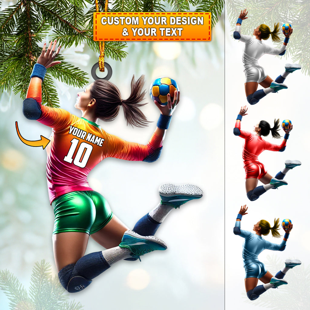 Blisscorners Custom Name and Number Woman Handball Ornament, Christmas Gift Decoration402D Flat LM2111