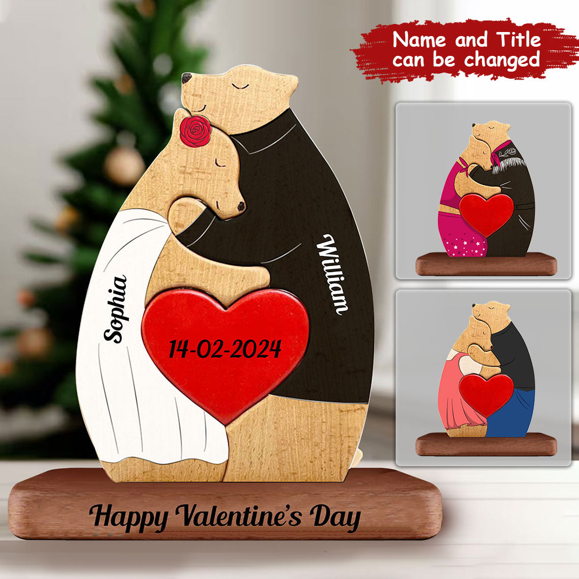 Blisscorners Man, Woman Couple Gift, Personalized Bear Puzzle Wooden - Wooden Pet Carvings - Gift For Family2D Flat LM2111