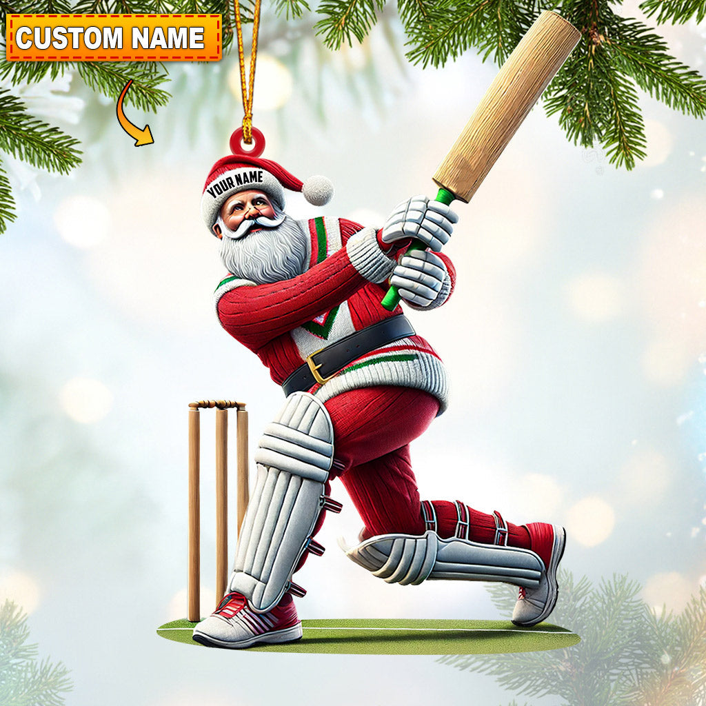 Blisscorners Cricket Ball Santa Pose Christmas Ornament, Personalized Ornament2D Flat LM2211