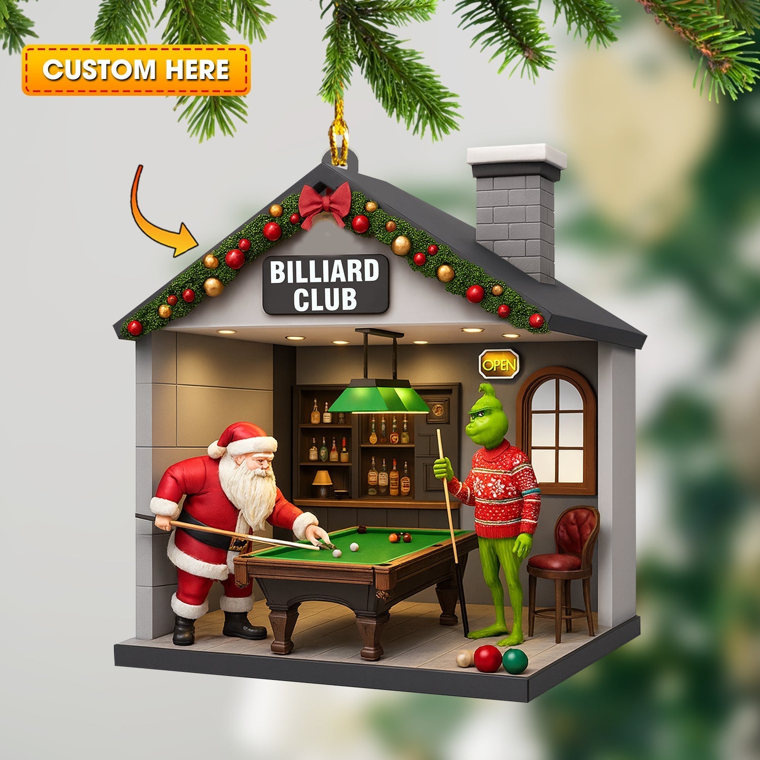 Blisscorners Christmas Billiard Lover, Home Decor, Christmas Ornament, Personalized Ornament2D Flat LM2111