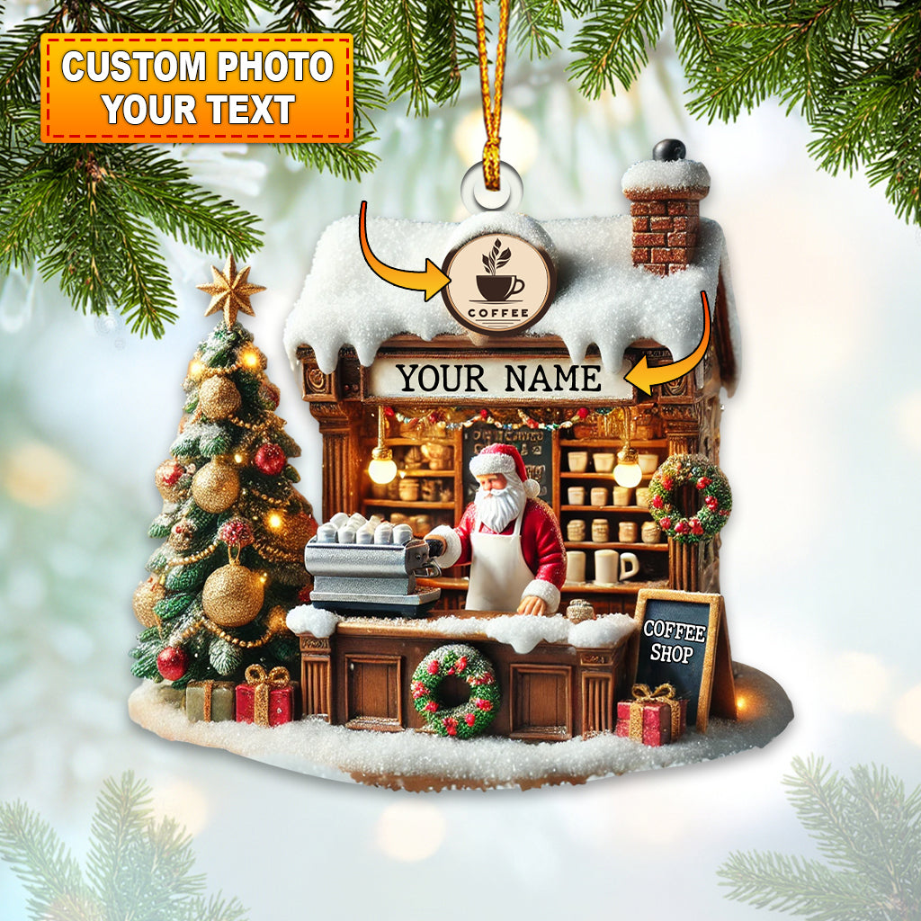 Blisscorners Santa Coffee Shop Christmas Ornament, Personalized Ornament2D Flat LM2211