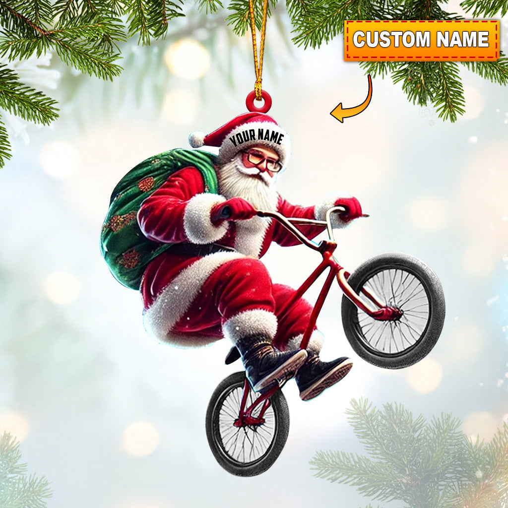 Blisscorners Santa Rides A Bike Christmas Ornament, Personalized Ornament2D Flat LM2211