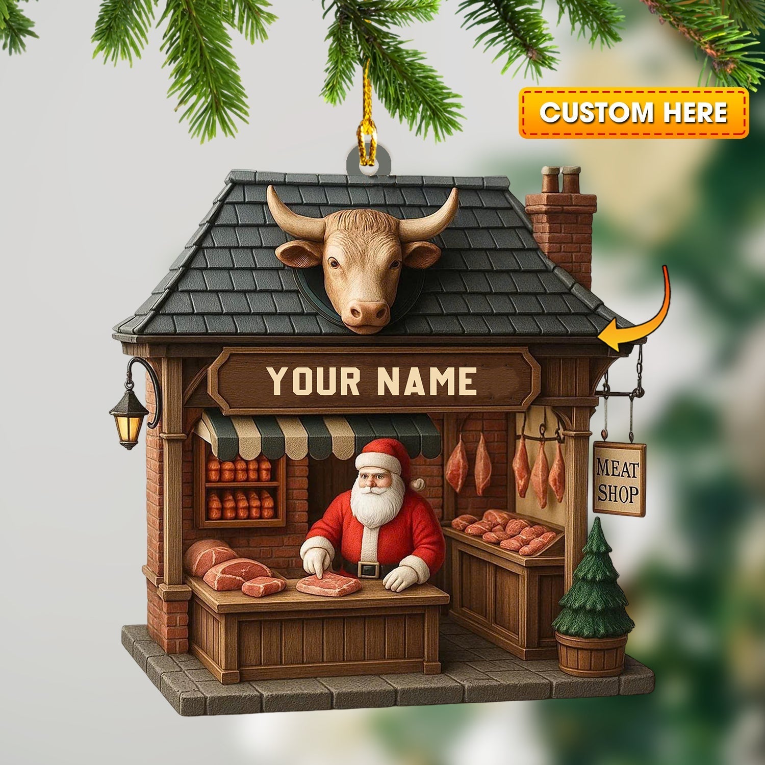 Blisscorners Christmas Beef, Home Decor, Christmas Ornament, Personalized Ornament2D Flat LM2111