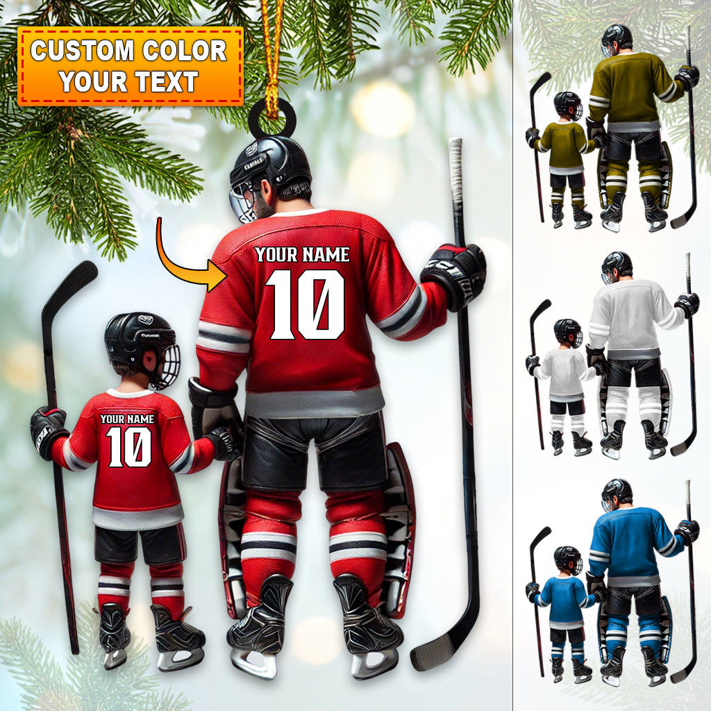 Blisscorners Custom Name and Number Dad and Son Ice Hockey Ornament, Christmas Gift Decoration2D Flat LM2111