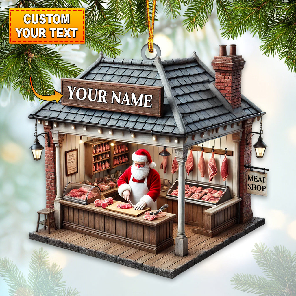 Blisscorners Custom Name Butcher Santa Ornament, Butcher Shop Christmas Decoration2D Flat LM2211