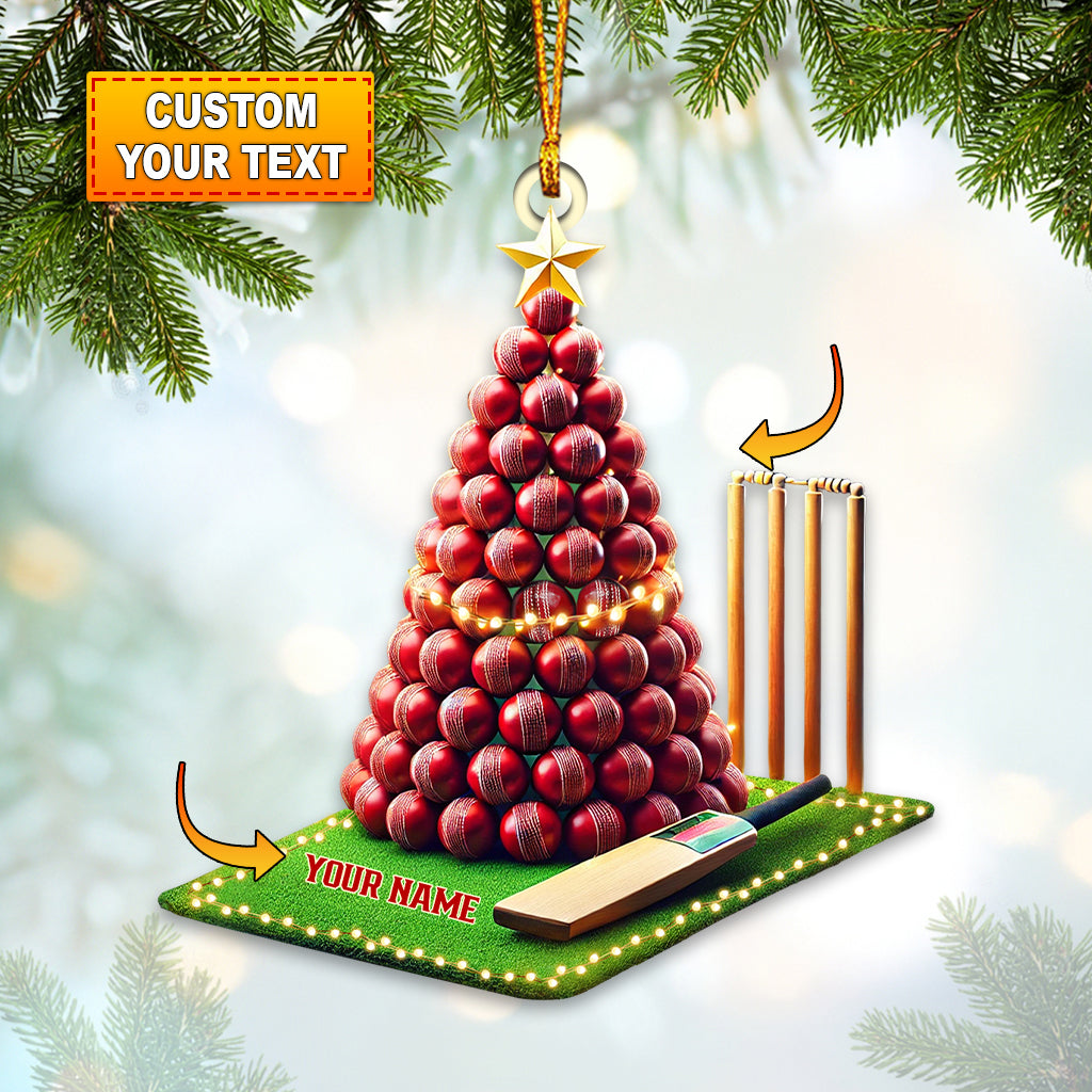 Blisscorners Cricket Ball Tree Christmas Ornament, Personalized Ornament2D Flat LM2211