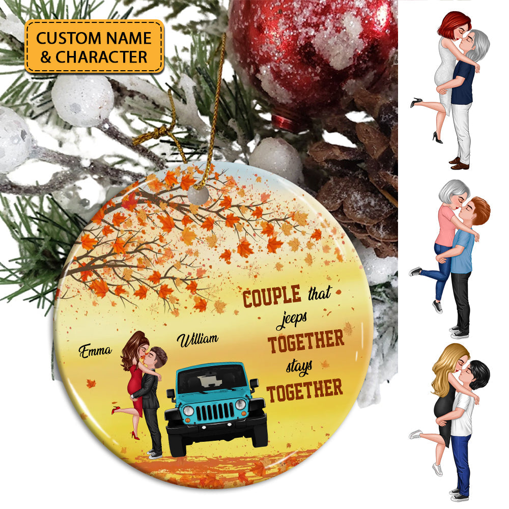 Blisscorners Couple That Jeeps Together Stays Together , Custom Appearances And Names- Personalized Ceramic Ornament - Gift For Couple2D Flat LM2111