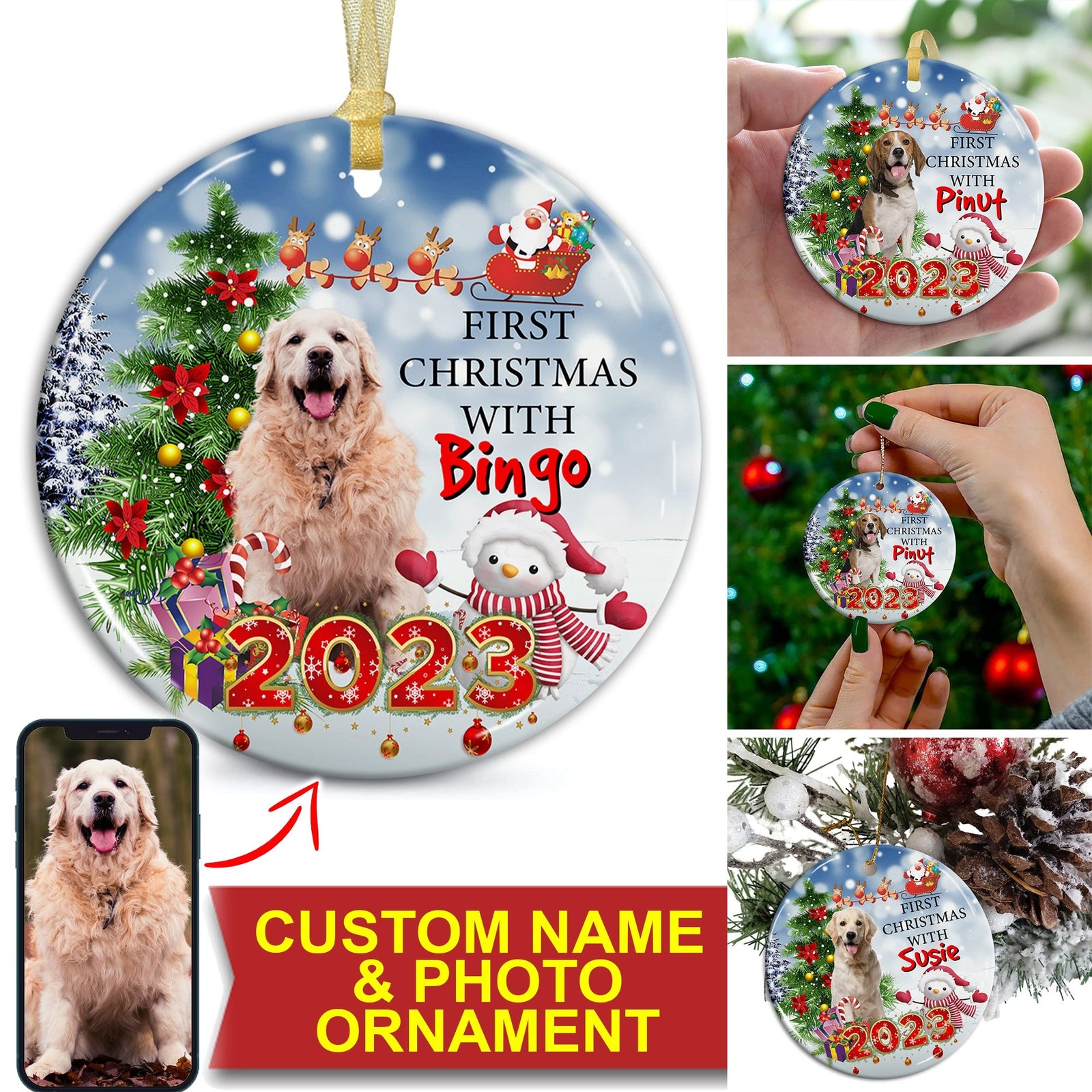 Blisscorners First Christmas With - Personalized Ceramic Ornament - Gift For Christmas, Family Gift, Gift For Pet Lover2D Flat LM2111