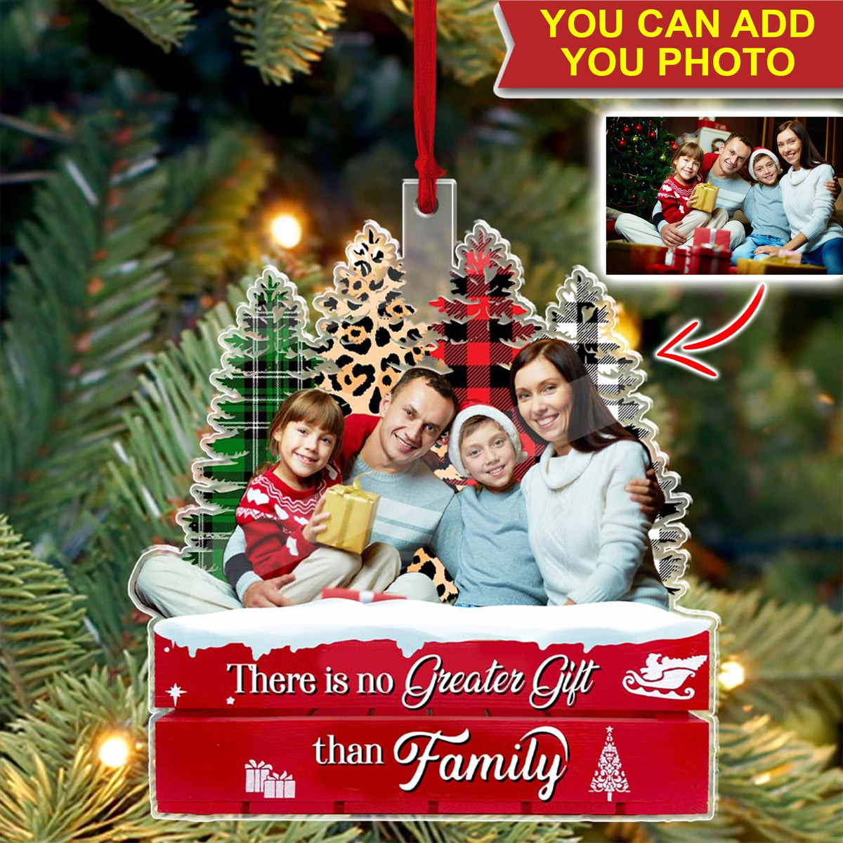 Blisscorners There Is No Greater Gift Than Family - Custom Photo, Personalized Acrylic Ornament - Gift For Christmas, Family Gift2D Flat LM2111