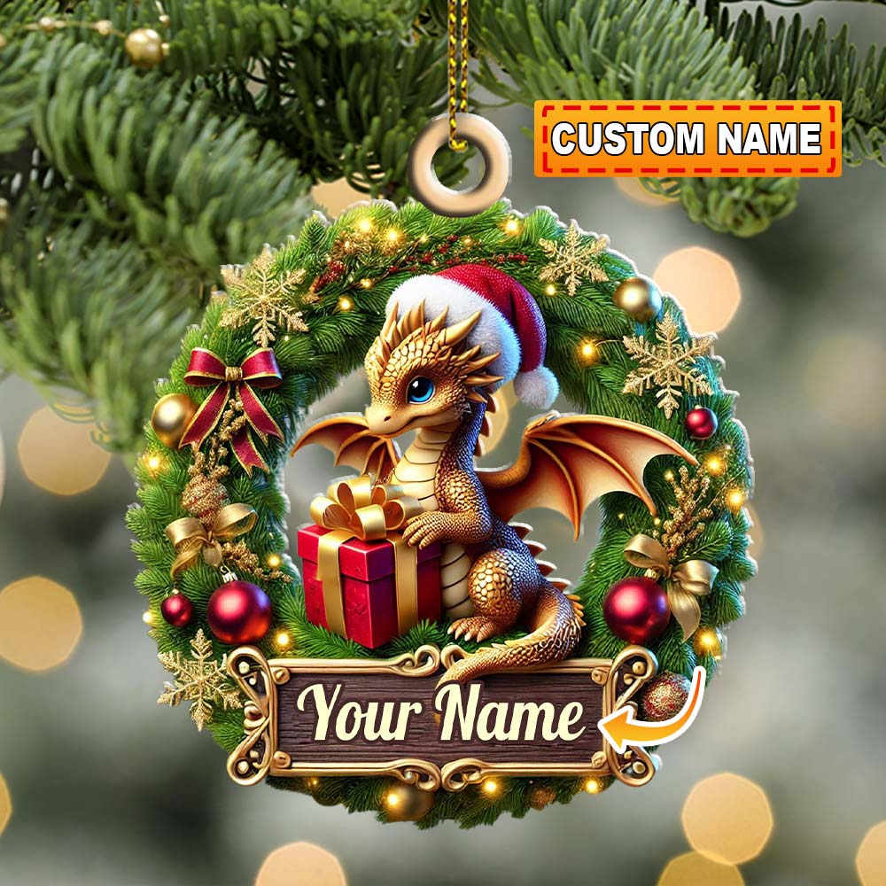 Blisscorners Custom Ornament, Small Dragon Ornament, Christmas Decor2D Flat LM2211