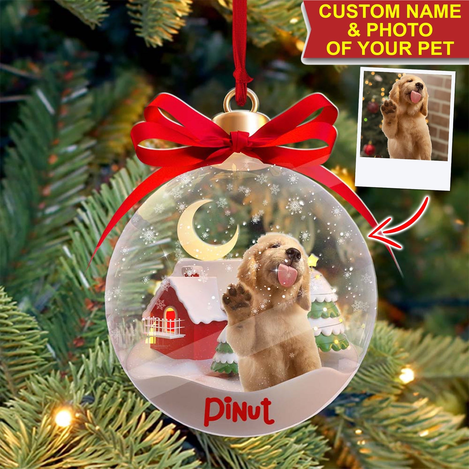 Blisscorners Christmas Pet In Ball - Custom Photo And Name, Personalized Acrylic Ornament - Gift For Christmas, Gift For Pet Lover2D Flat LM2111
