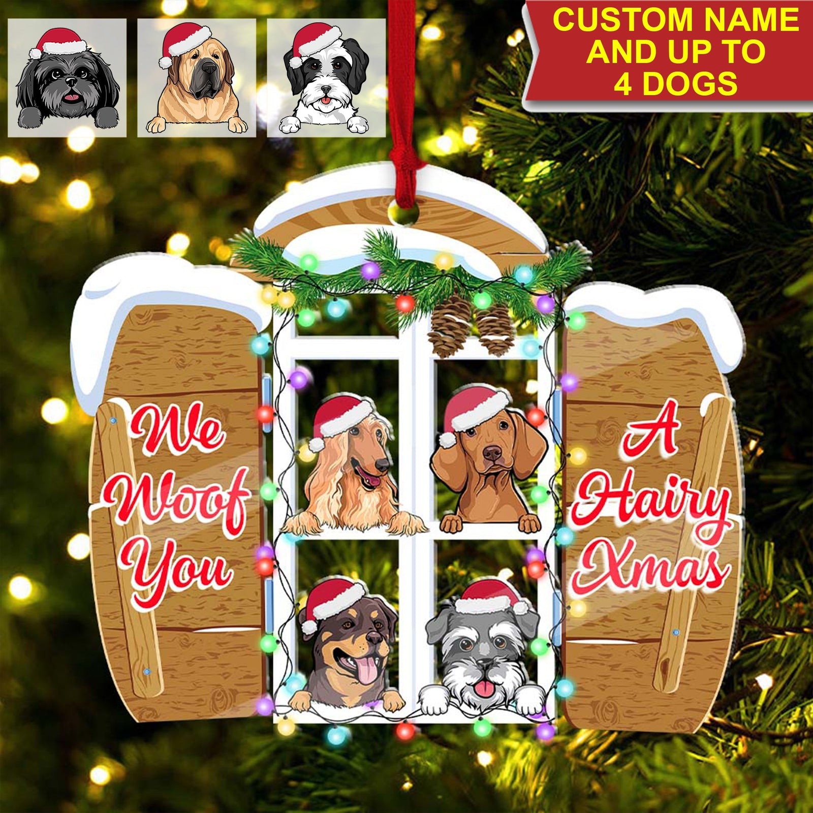 Blisscorners We Woof You A Hairy Xmas- Custom Pet, Personalized Acrylic Ornament - Gift For Christmas, Gift For Pet Lover2D Flat LM2111