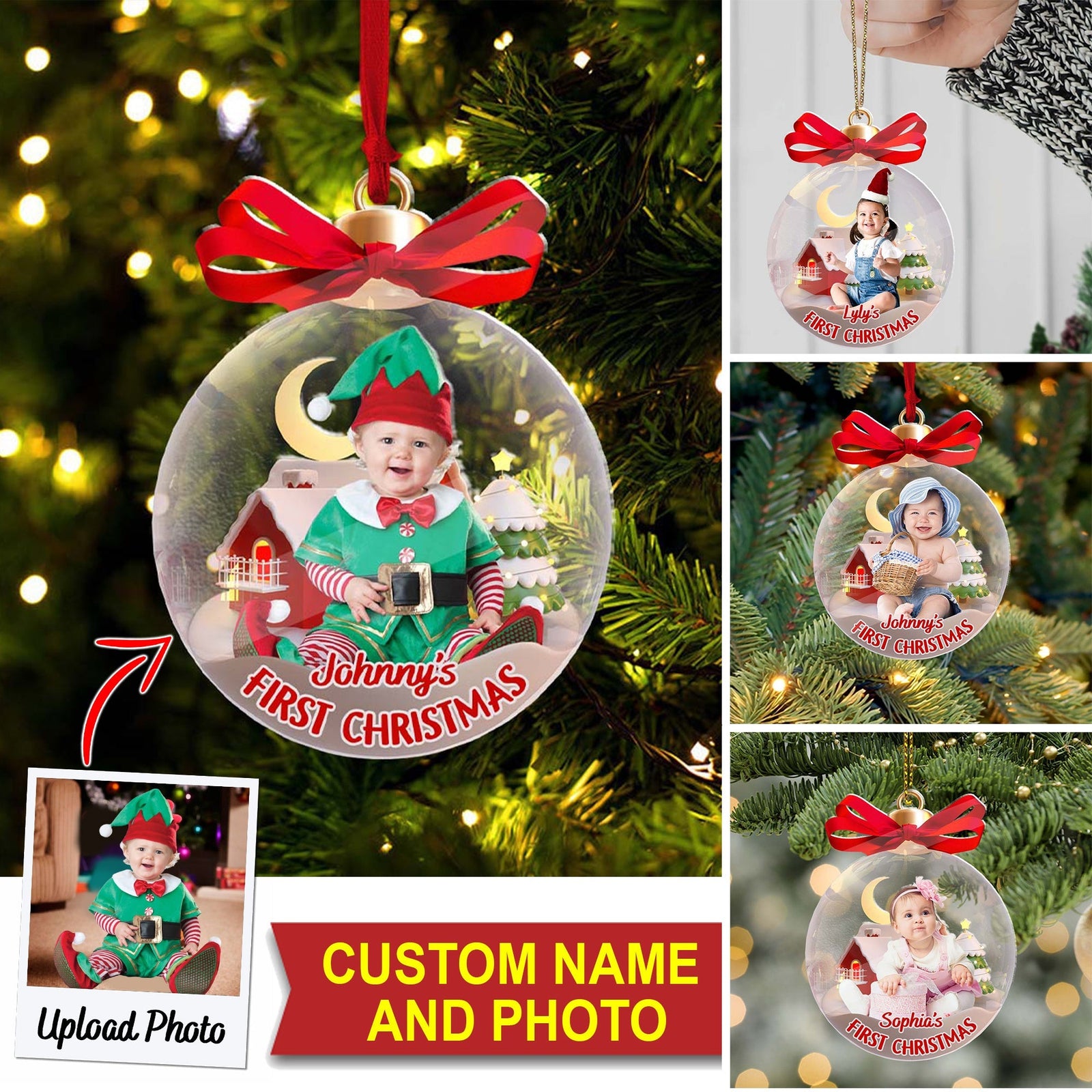 Blisscorners Baby First Christmas, Christmas Decor Custom Photo And Name - Personalized Acrylic Ornament - Gift For Family2D Flat LM2111