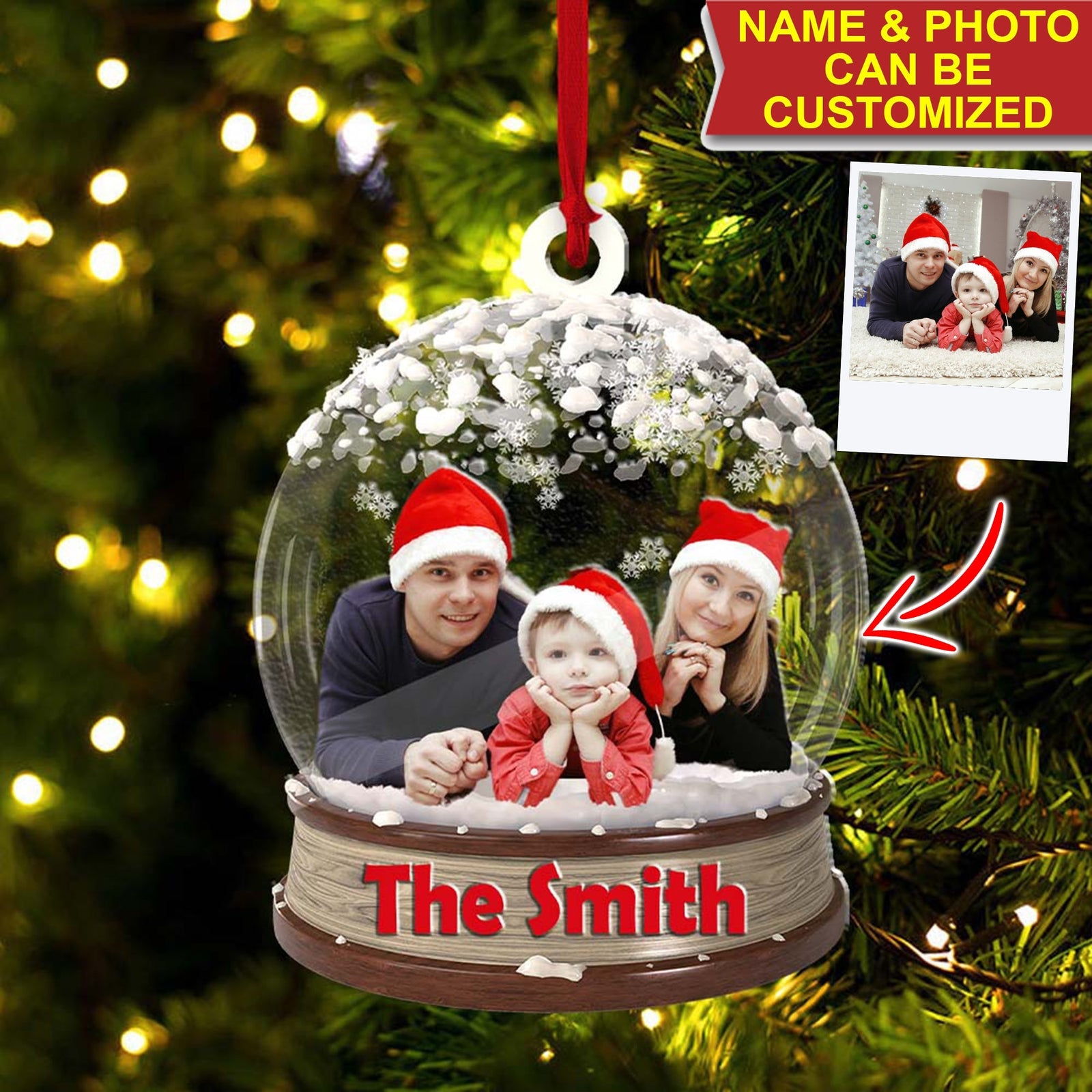 Blisscorners Merry Christmas Family Ball- Custom Photo And Family Name, Personalized Acrylic Ornament - Gift For Christmas2D Flat LM2111